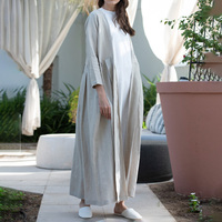 Conception personnalisée lin naturel musulman Abaya femmes robe modeste couleur unie vêtements de prière Dubai Abaya