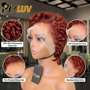 Parrucca Pixie Cut in <span class=keywords><strong>Capelli</strong></span> Umani, Corta e Ricci, in <span class=keywords><strong>Capelli</strong></span> Vergini Vietnamiti, con Frontale in Pizzo HD, Senza Colla, Pre-Piumata, All'Ingrosso - Product Image 3