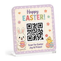 Letrero Ligero de Acrílico con Diseño de Conejito Feliz y Huevo, Logotipo Personalizado Impreso, Placa Decorativa para Pascua, Letrero con Código QR para Decoración de Mesa, Pared o Ventana