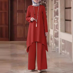 Abbigliamento musulmano da <span class=keywords><strong>donna</strong></span> medio-orientale primavera e autunno nuovo Pullover girocollo tinta unita <span class=keywords><strong>pantaloni</strong></span> gonna media <span class=keywords><strong>alla</strong></span> moda Set Casual - Product Image 2
