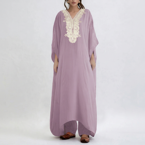 Beautiful New Modest <b>Kaftan</b> Dubai Abaya for Women Floor Length Polyester Handmade Embroidery Traditional Islamic Clothing - Product Image 1