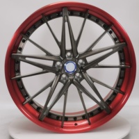 Neue Geruida Gunmetal Gebürstete Rote Felgenkante Mehrspeichen Geschmiedete 6061 T6 Aluminiumräder 12000T TÜV JWL VIA S4-00075 18-24 Maßanfertigung