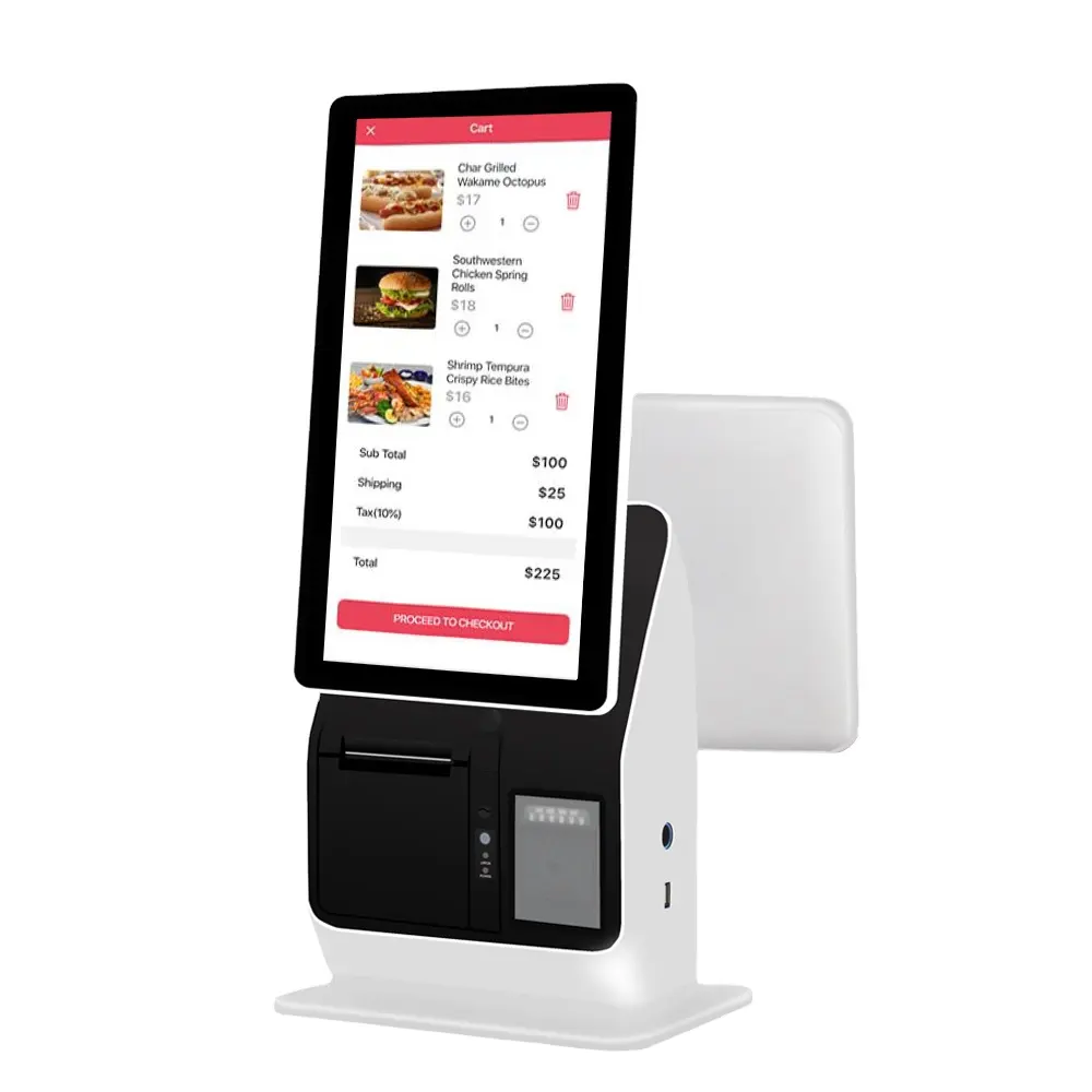 Terminal móvel de android pos de varejo, tudo em um rápido serviço de auto serviço de alimentos, máquina kiosk para restaurante