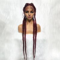 Perruque tressée longue sans nœuds, épaisse, en cheveux synthétiques, avec dentelle, style cornrows, avec cheveux de bébé, tresses à quatre brins