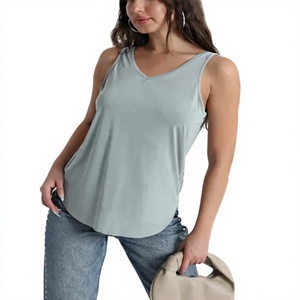 Red Eco-Friendly Quick Dry Casual Summer Breathable <b>Spaghetti</b> <b>Strap</b> <b>Tank</b> <b>Top</b> with O-Neck Plus Size Women in Polyester/Cotton - Product Image 1