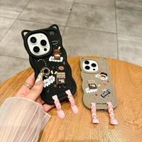 Coque de téléphone pour iPhone 11, motif de dessin animé mignon populaire de l'usine BAILI, DIY, beignet au café, décoration 3D, bord ondulé, oreilles de chat, longues jambes