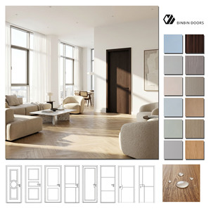 Porte intérieure en bois finition <span class=keywords><strong>film</strong></span> décoratif, isolation phonique, protection contre l'humidité pour salle de bain, salon, penthouse de luxe - Product Image 1