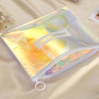 Sac à fermeture éclair en PVC holographique personnalisé, pochette à glissière laser, emballage cosmétique et soin de la peau, sac de rangement pour maquillage avec logo imprimé, sac en plastique
