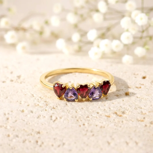 Heart Amethyst Red <b>Garnet</b> <b>Ring</b> Dainty Promise <b>Ring</b> January February Birthstone <b>Ring</b> Handmade 925 Sterling <b>Silver</b> with 18K Gold - Product Image 5