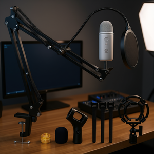 D0100HXMLF6 Soporte de Micrófono Negro con Adaptador 3/8 5/8, Montaje Antivibración, Brazo Articulado Ajustable, Clip de Tijera y Bridas para Cables - Product Image 2