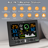 Station météo sans fil à portée de 150 m, écran LCD couleur 8,5 pouces, précision de 5 % RH, pluviomètre, vitesse/température/humidité du vent, logiciel PC, alarme, maison