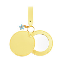Miroir de maquillage rond en cuir PU transfrontalier en promotion - Pendentif porte-clés pour miroir, élégant et magnifique