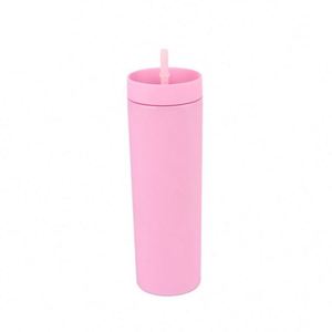 Gobelets en acrylique de 16oz Gobelets mats à double paroi de couleur pastel Skinny Sweet Grain Multi-Color Skinny Tumblers avec couvercles et pailles - Product Image 5