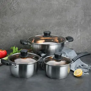新しいデザインの韓国風調理セット6ピースキッチン調理器具18/8ステンレス鋼鍋と鍋セット