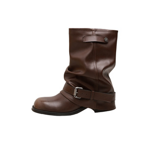 Bottines marron souples à enfiler pour femme, talon carré, bride à boucle, imperméables, antidérapantes, en PU, pour usage quotidien - Product Image 1