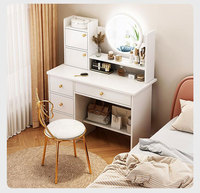Meuble-lavabo professionnel en bois blanc beige et bois antique pour femmes adultes commode de bureau pour le maquillage avec miroir et tabouret bon marché
