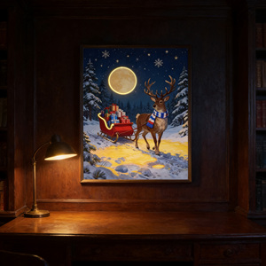 Impression lumineuse néon pour les fêtes de Noël, art mural LED sur toile, impression LED, cloche de Noël rustique encadrée pour la décoration - Product Image 1