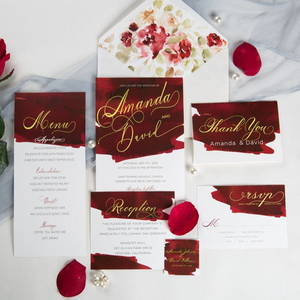 Ensemble d'invitations de <span class=keywords><strong>mariage</strong></span> estampillées à chaud aquarelle de <span class=keywords><strong>vin</strong></span> simple RSVP/détail/menu/cartes d'information pour toutes les invitations de festival spéciales - Product Image 4