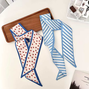 Sciarpa Sottile in Raso Effetto <span class=keywords><strong>Seta</strong></span> Blu Nebbia alla Moda, Stile Coreano, per Uso Quotidiano, <span class=keywords><strong>Foulard</strong></span>, Fascia per Capelli, Nastro per Borsa, MOQ Basso, Disponibile per Dropshipping - Product Image 3