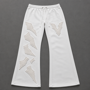 Custom 2 Piece <b>Tracksuit</b> Set <b>White</b> Cropped Zip Hoodie Wide Leg Flared Sweatpants Applique Patch Streetwear Manufacturer - Product Image 2