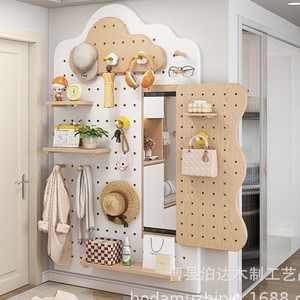 Cloud Shaped Pegboard Wall <b>Shelf</b> Solid Wood Adjustable Entryway Storage <b>Rack</b> For Home Organization Warm White Natural Wood Color - Product Image 3