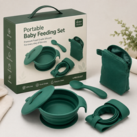 Ensemble de repas portable en silicone pour bébé, sans BPA, pliable, avec bol, cuillère et bavoir, 3 pièces avec pochette de transport pour tout-petit