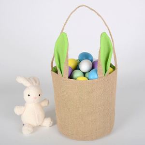 Panier de Pâques en jute écologique réutilisable avec oreilles de lapin, disponible en blanc, rose, vert, bleu clair, bleu foncé - Product Image 3