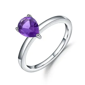 Bague de fiançailles en argent 925 violette, pierre précieuse d'améthyste naturelle, mariage, fiançailles, pour femmes, mode