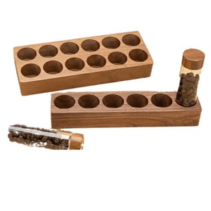 Pot hermétique en bois massif pour grains de café avec couvercle en bois, récipient de stockage en verre pour grains de café, présentoir, lot de 6 pièces - Product Image 5