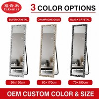 Miroir de maquillage sur pied éclairé Fullkenlight, grand miroir de luxe à LED pour le corps entier avec cadre en cristal scintillant
