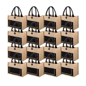 Eco Friendly Small Mini Plain Burlap Hessian Gift Bag Black Jute Tote Bags With Handles