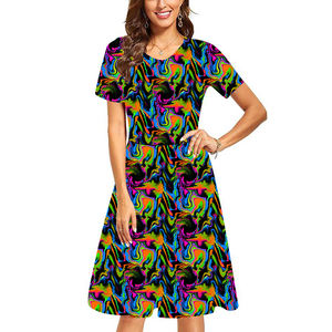 2025เดรสสไตล์โบฮีเมียนสำหรับ<span class=keywords><strong>ผู้หญิง</strong></span>ใหม่ชุดเดรสผู้หญิงพิมพ์ลายดอกไม้คอหลวมลำลองแขนสั้นโครเชต์เทคนิคใหม่หวาน - Product Image 1