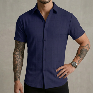<span class=keywords><strong>Camicia</strong></span> Estiva da Uomo Antirughe Traspirante a <span class=keywords><strong>Maniche</strong></span> <span class=keywords><strong>Corte</strong></span> in Maglia Tinta Unita con Design a <span class=keywords><strong>Quadri</strong></span> e Colletto per Uso Quotidiano Casual - Product Image 2