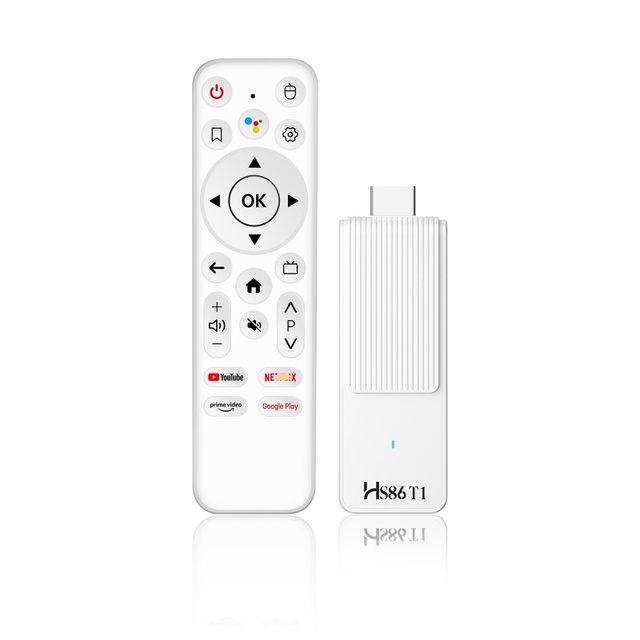HS86 T1 4K Android TV Stick Quad Core 32bit 2GB 16GB Android 14 Dual Wifi6 BT5.4 Voice Remote Control Gaming Stick for TV