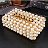 Boîte à mouchoirs de luxe en laiton couleur or perle avec fermoir, organisateur de bureau, présentoir à bijoux pour la maison et le bureau