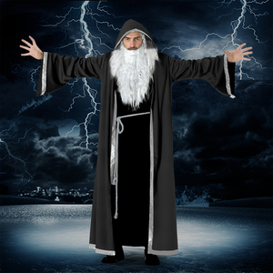 Áo choàng phù thủy Halloween dành cho nam có mũ trùm đầu, áo choàng đen có kèm váy và thắt lưng, phụ kiện trang phục - Product Image 5