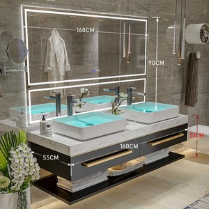 Mobile da <span class=keywords><strong>Bagno</strong></span> Sospeso in Multistrato con Lavabo da 72/60 Pollici e Top in Marmo - Product Image 1