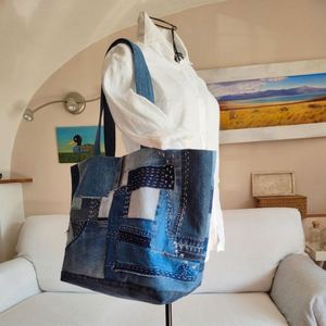 Denim <b>Patchwork</b> Shoulder <b>Bag</b> Custom Travel Fashion Women Tote Handbags Weekender Beach <b>Bags</b> Shopping Summer Autumn Recycled - Product Image 6