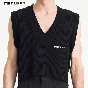 Chaleco de punto con cuello en V para primavera y verano, suéter informal, camiseta sin mangas para hombre, top corto de punto - Product Image 1