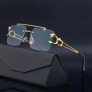 Q104 نظارات شمسية عصرية بدون إطار على شكل رأس فهد وبسقف مزدوج وحزام Uv400 نظارات شمسية حريمي للوقاية