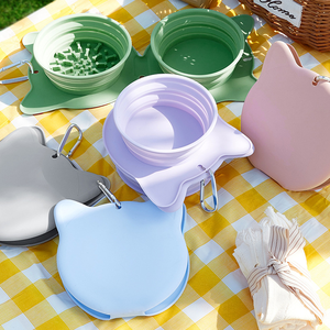 Bol de voyage portable pliable pour chien en silicone souple mangeoire lente bol pour chien eau et nourriture Double chat bols et mangeoires pour animaux de compagnie - Product Image 1