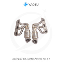 Manifold Downpipe YT dengan Catalytic Converter Tiga Jalur Cocok untuk Porsche 981 3.4 Flens 3-lubang, Finishing Brushed
