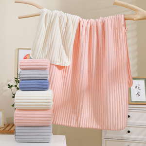 Coral Fleece Striped Bath Towel 70x140 Cm Soft Absorbent Quick Dry Home Use Kids Towel Blue Gray Beige Pink - Product Image 2