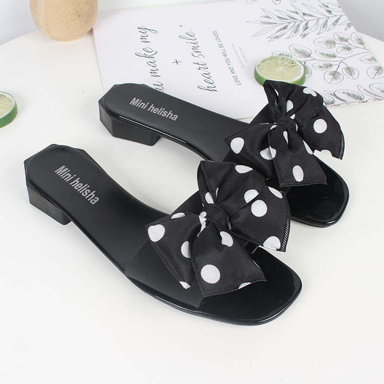 Summer Outdoors Beach Footwear Women Polka Dot Bow Slippers Sandals Ladies Shoes