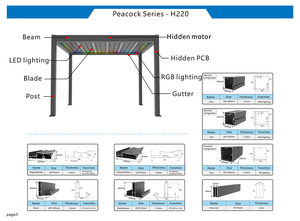 Pérgola de Aluminio Personalizada, Fácil de Montar, Automática, Resistente al Viento, con Marco de Aluminio H220 y Ligera - Product Image 3