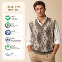 Maßgefertigte Herren Anti-Falten Atmungsaktive Geometrische Muster Stickerei Herbst Klassische Old Money Pullunder mit V-Ausschnitt