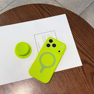Fashion Color Blocking Liquid Silicone Magnetic <b>Phone</b> Case for iPhone 17 16 Pro Max With Telescopic Stand Shockproof Cover - Product Image 5
