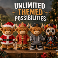 Vache des Highlands en parka |   Peluche personnalisée |   Tenues multi-thèmes |   Fabricant professionnel |   Cadeau de Noël |   Mascotte tendance 2026