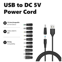 Câble d'alimentation USB vers DC 5V avec 10 ports DC interchangeables pour charger un mini ventilateur USB-HUB, une caméra, une montre connectée, un téléphone portable