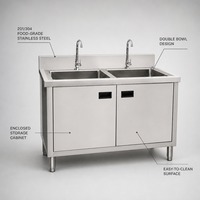 Évier commercial en acier inoxydable pour usage domestique, avec meuble sous-évier, double bac, taille personnalisable, revêtement autonettoyant
